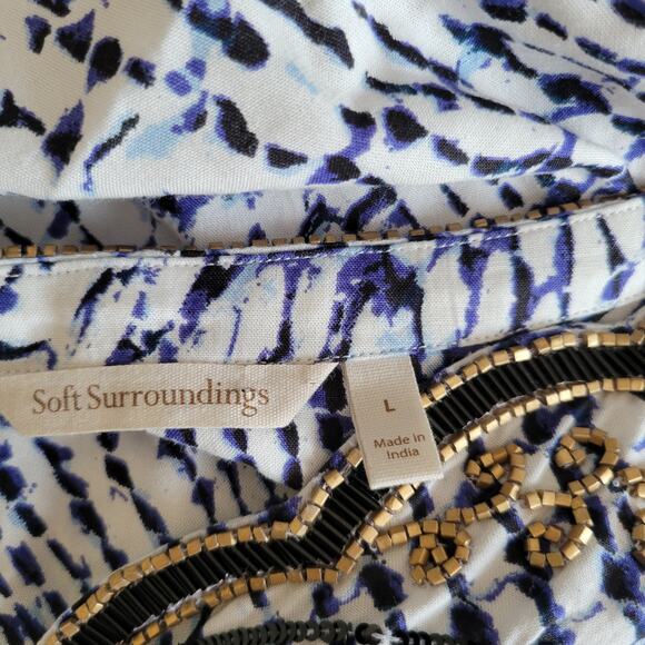 Soft Surroundings South Beach Tunic Beaded Lace Up Blue White Women Large - Picture 13 of 15